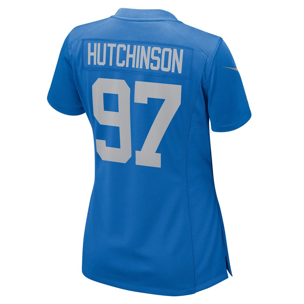 Women's Detroit Lions #97 Aidan Hutchinson Blue Player Jersey Women's Detroit Lions #97 Aidan Hutchinson Blue Player Jersey