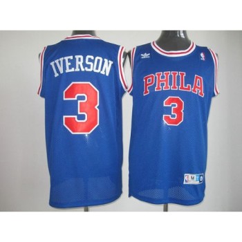 Throwback 76ers #3 Allen Iverson Stitched Blue NBA Jersey Throwback 76ers #3 Allen Iverson Stitched Blue NBA Jersey