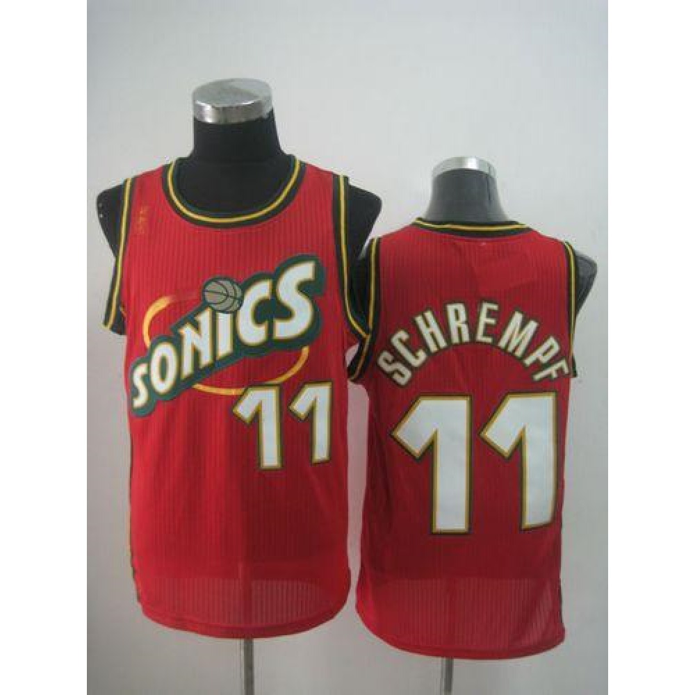 Thunder #11 Detlef Schrempf Red SuperSonics Throwback Stitched NBA Jersey