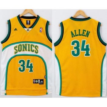 Thunder #34 Ray Allen Yellow/White SuperSonics Throwback Stitched NBA Jersey Thunder #34 Ray Allen Yellow/White SuperSonics Throwback Stitched NBA Jersey