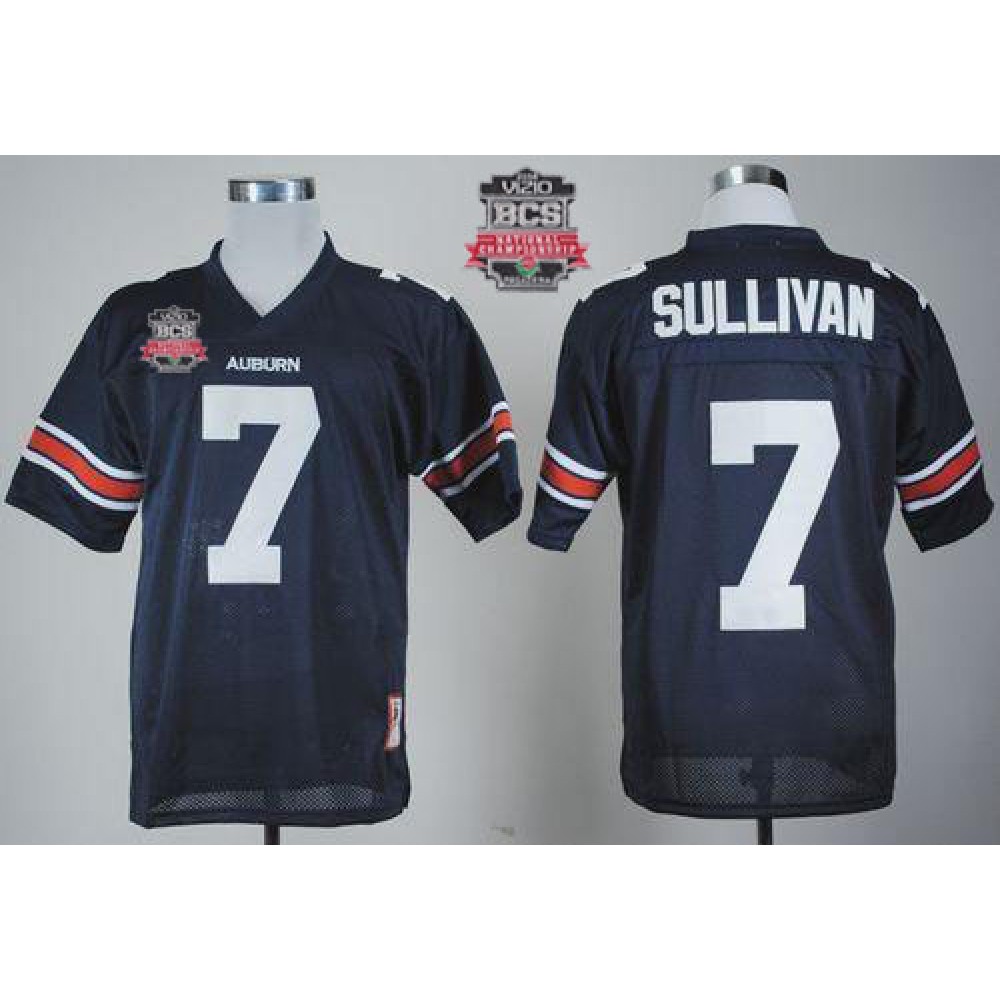 Tigers #7 Pat Sullivan Blue Throwback 2014 BCS Bowl Patch Stitched NCAA Jersey