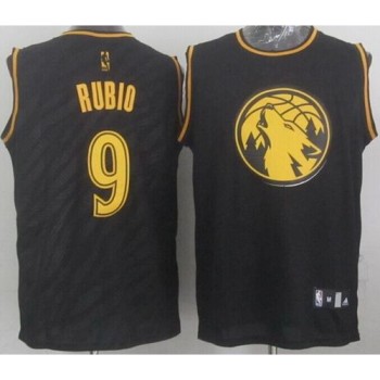 Timberwolves #9 Ricky Rubio Black Precious Metals Fashion Stitched NBA Jersey