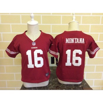 Toddler San Francisco 49ers #16 Joe Montana Red Stitched NFL Jersey