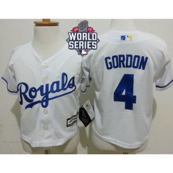 Toddler Royals #4 Alex Gordon White Cool Base W/2015 World Series Patch Stitched MLB Jersey Toddler Royals #4 Alex Gordon White Cool Base W/2015 World Series Patch Stitched MLB Jersey