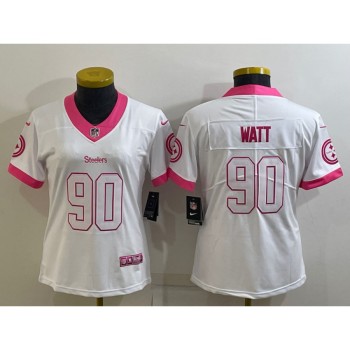 Toddlers Pittsburgh Steelers #90 T. J. Watt White Pink Vapor Untouchable Limited Stitched Jersey Toddlers Pittsburgh Steelers #90 T. J. Watt White Pink Vapor Untouchable Limited Stitched Jersey