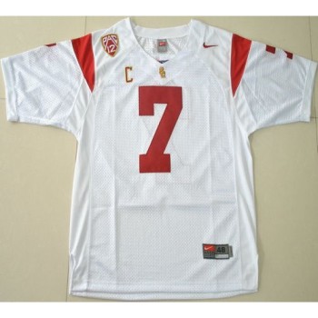 Trojans #7 Matt Barkley White With PAC-12 C Patch Stitched NCAA Jersey