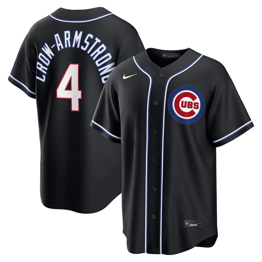 Youth Chicago Cubs #4 Pete Crow-Armstrong Nike Fashion Replica Black Out Jersey