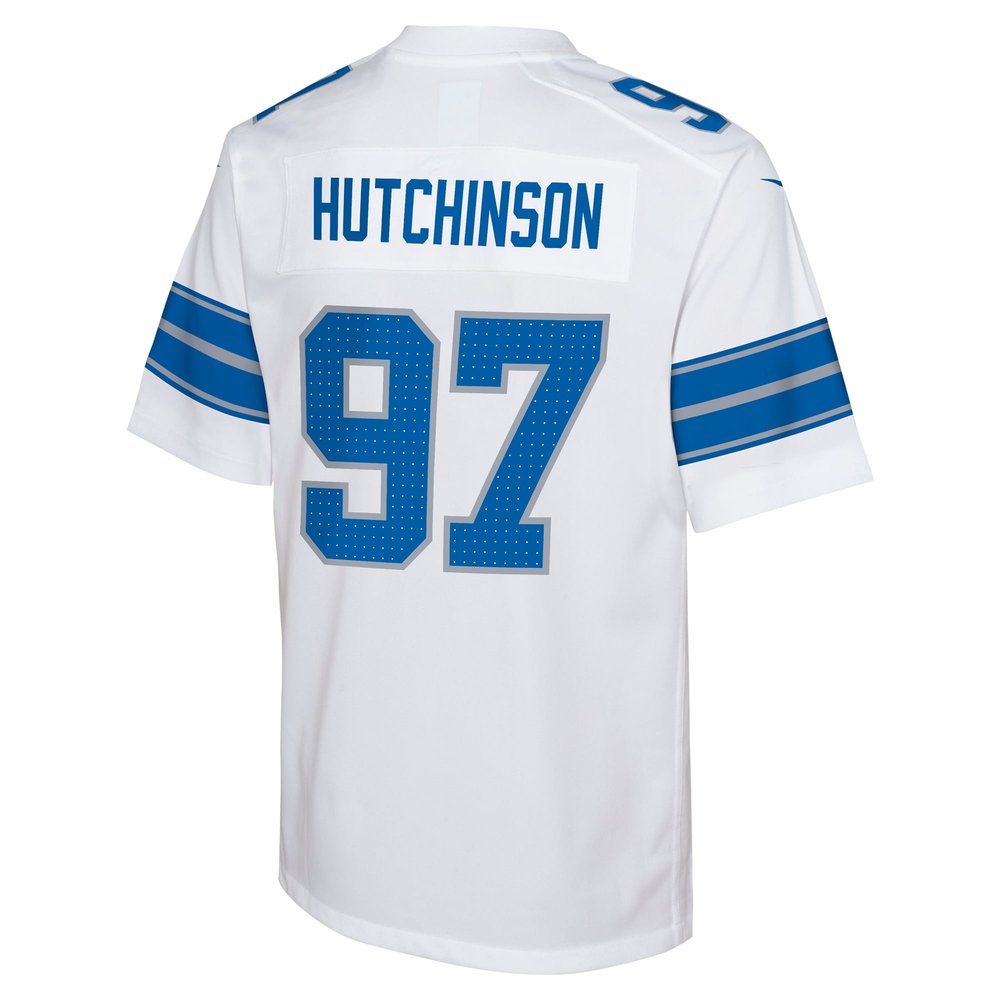 Youth Detroit Lions #97 Aidan Hutchinson White Player Game Jersey Youth Detroit Lions #97 Aidan Hutchinson White Player Game Jersey