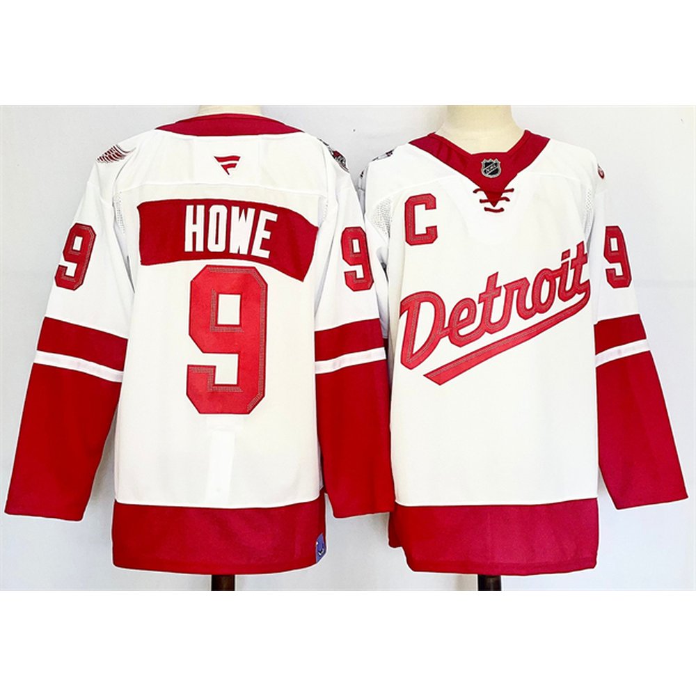 Youth Detroit Red Wings #9 Gordie Howe White/Red 2024-25 With C Patch Stitched Jersey
