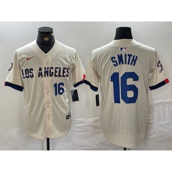 Men's Los Angeles Dodgers #16 Will Smith Cream Stitched Baseball Jersey Men's Los Angeles Dodgers #16 Will Smith Cream Stitched Baseball Jersey