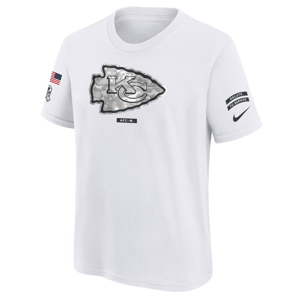 Youth Kansas City Chiefs White 2024 Salute To Service T-Shirt Youth Kansas City Chiefs White 2024 Salute To Service T-Shirt