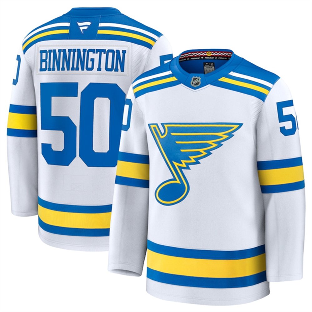 Youth St. Louis Blues #50 Jordan Binnington White 2024-25 Away Stitched Hockey Jersey