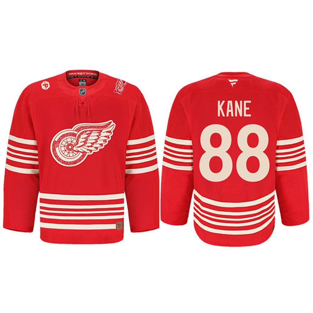 Youth Detroit Red Wings #88 Patrick Kane Red 2025 Centennial Premium With 100 and P Patch Stitched Hockey Jersey