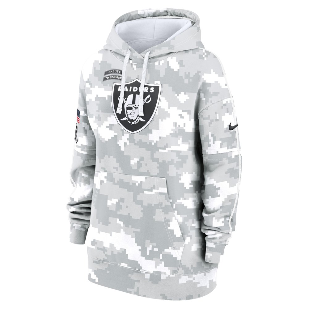 Women's Las Vegas Raiders Arctic Camo 2024 Salute To Service Club Fleece Pullover Hoodie Women's Las Vegas Raiders Arctic Camo 2024 Salute To Service Club Fleece Pullover Hoodie