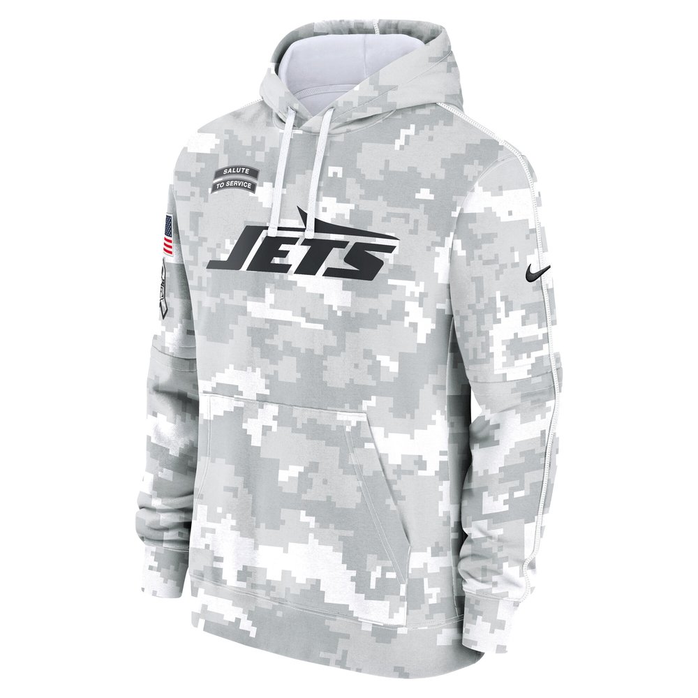 Youth New York Jets White/Gray 2024 Salute To Service Pullover Hoodie