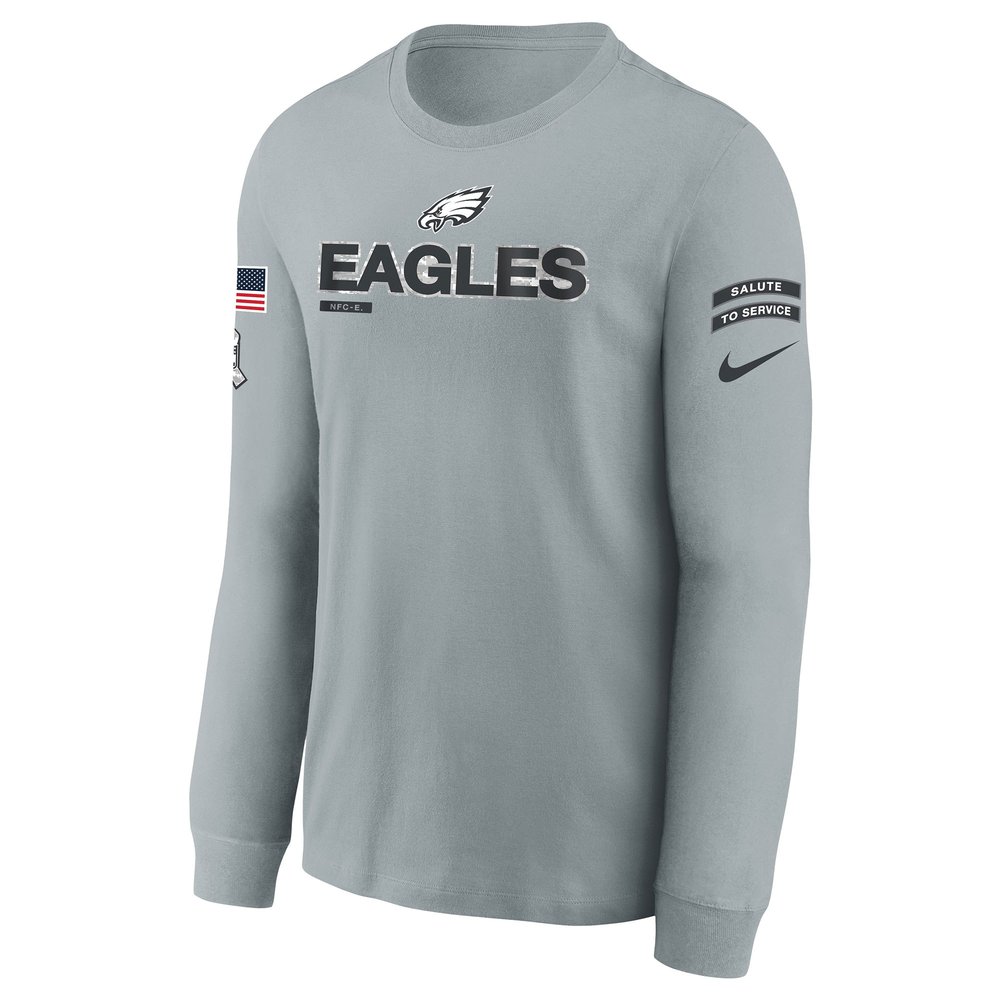 Youth Philadelphia Eagles Gray 2024 Salute To Service Long Sleeve T-Shirt