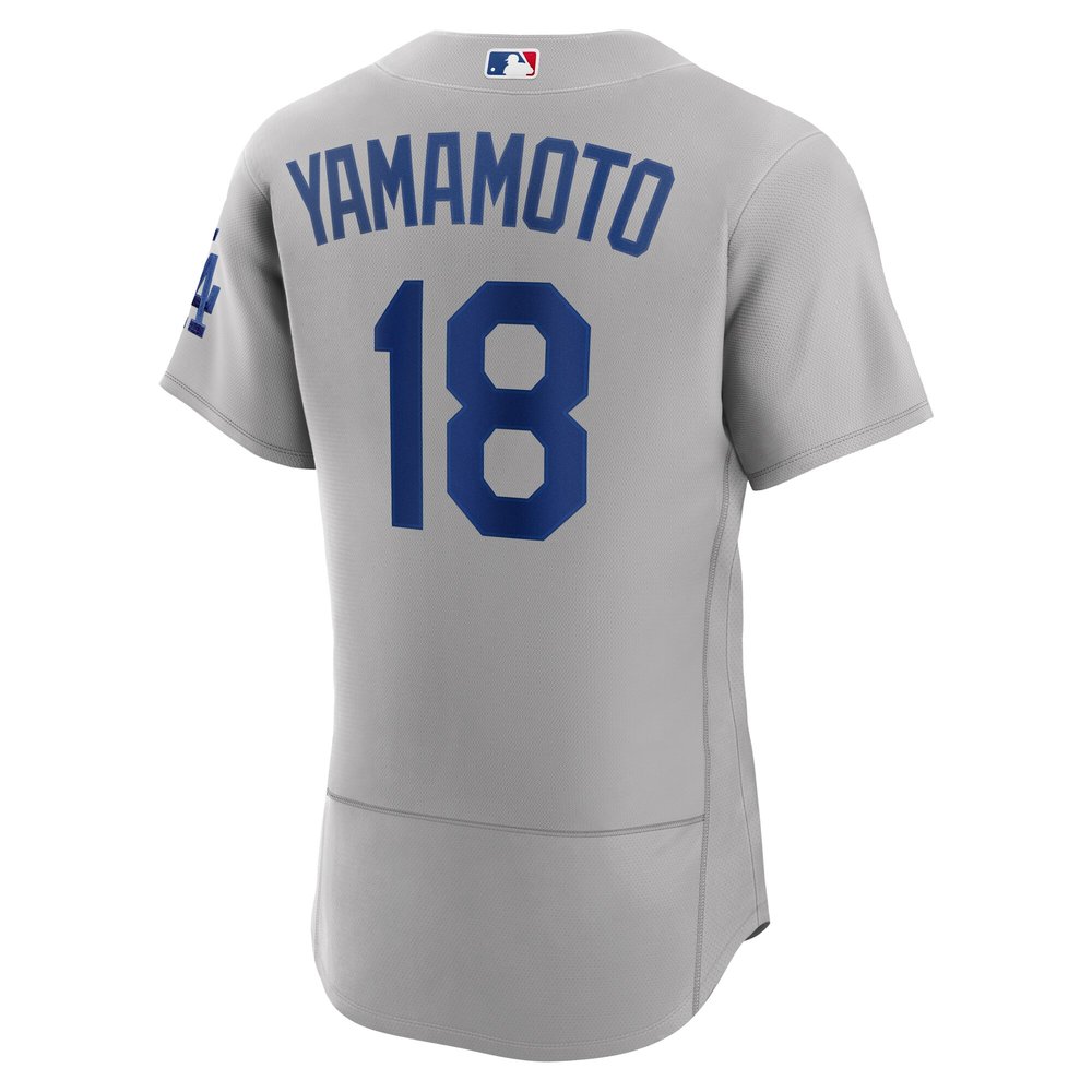 Men's Los Angeles Dodgers #18 Yoshinobu Yamamoto Gray 2024 World Series Alternate Authentic Player Jersey Men's Los Angeles Dodgers #18 Yoshinobu Yamamoto Gray 2024 World Series Alternate Authentic Player Jersey