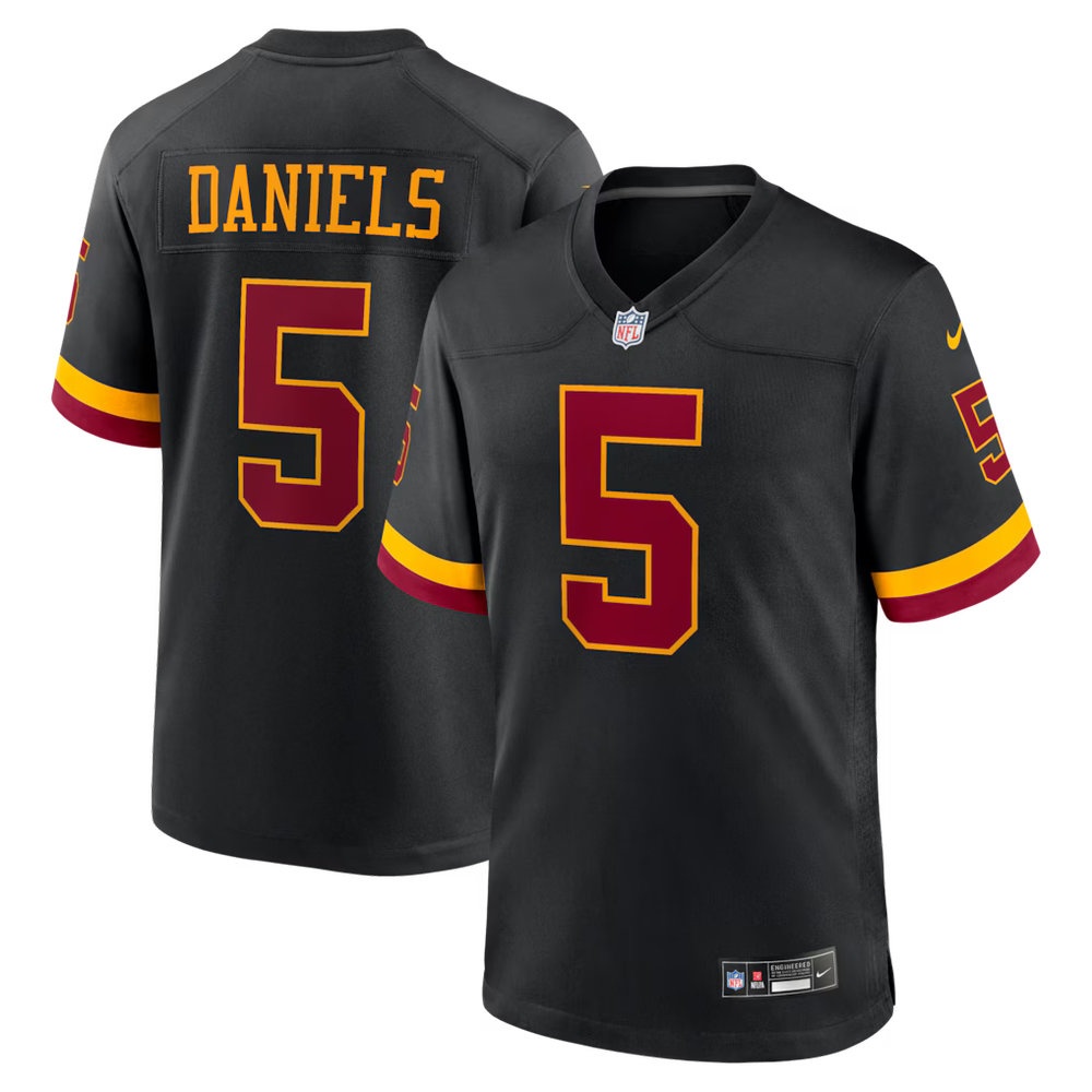 Men's Washington Commanders #5 Jayden Daniels Black Hail Raiser Alternate Game Jersey