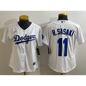 Women's Los Angeles Dodgers #11 Roki Sasaki White Cool Base Stitched Baseball Jersey(Run Small) Women's Los Angeles Dodgers #11 Roki Sasaki White Cool Base Stitched Baseball Jersey(Run Small)
