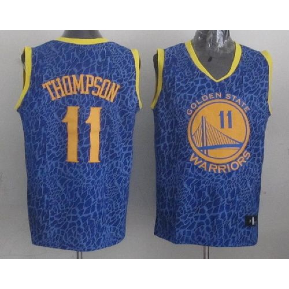 Warriors #11 Klay Thompson Blue Crazy Light Stitched NBA Jersey