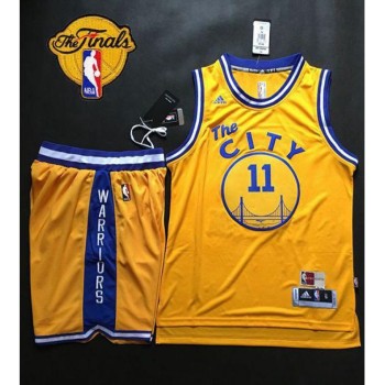 Warriors #11 Klay Thompson Gold Throwback The City A Set The Finals Patch Stitched NBA Jersey Warriors #11 Klay Thompson Gold Throwback The City A Set The Finals Patch Stitched NBA Jersey