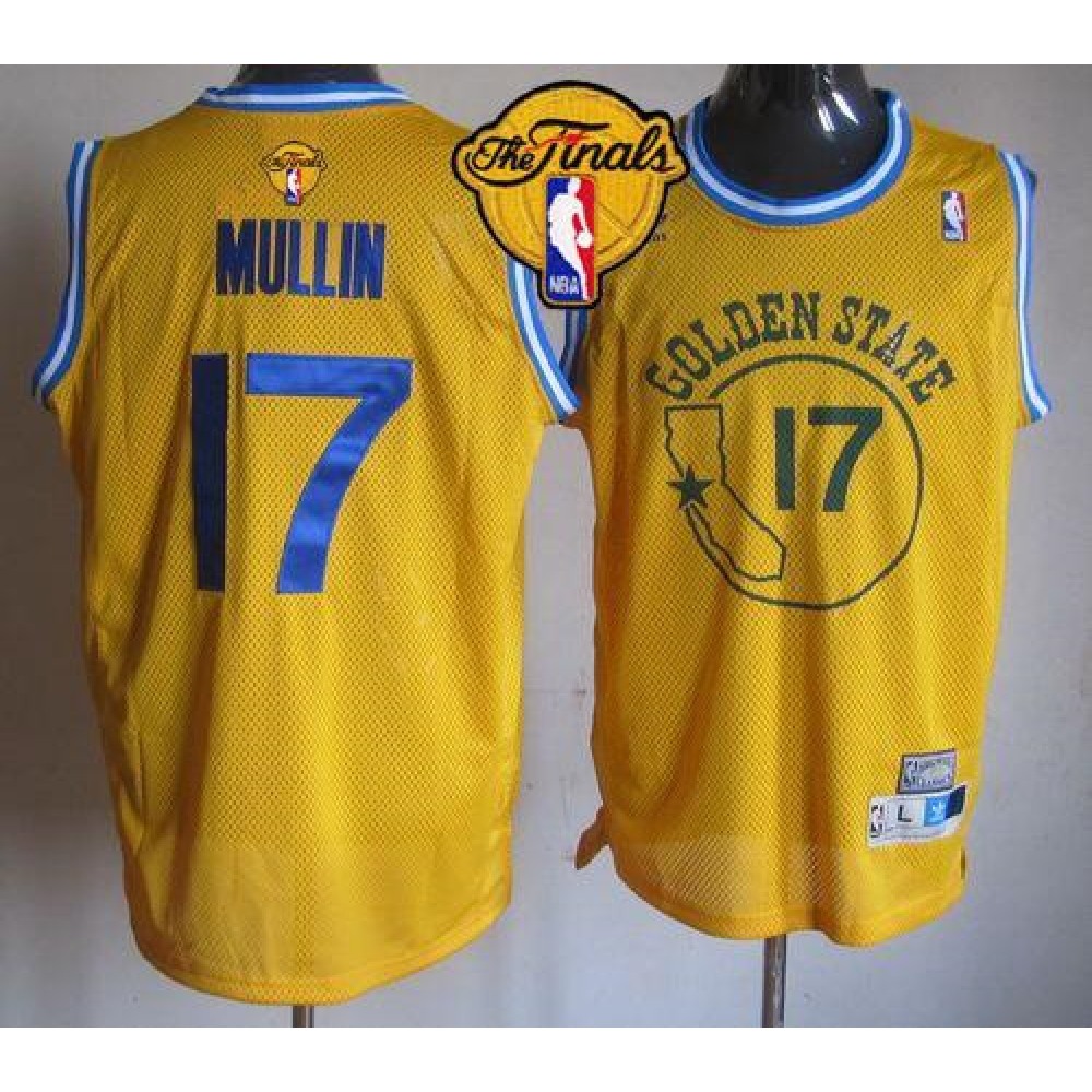 Warriors #17 Chris Mullin Gold Throwback The Finals Patch Stitched NBA Jersey