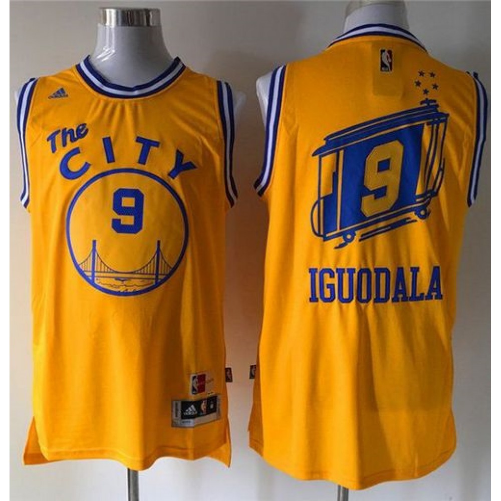 Warriors #9 Andre Iguodala Gold Throwback The City Stitched NBA Jersey