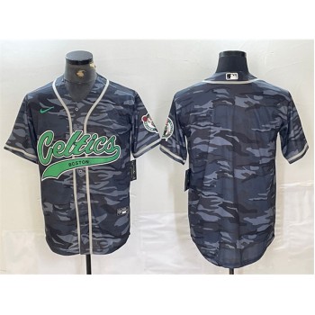 Men's Boston Celtics Blank Gray Camo With Patch Stitched Baseball Jersey Men's Boston Celtics Blank Gray Camo With Patch Stitched Baseball Jersey
