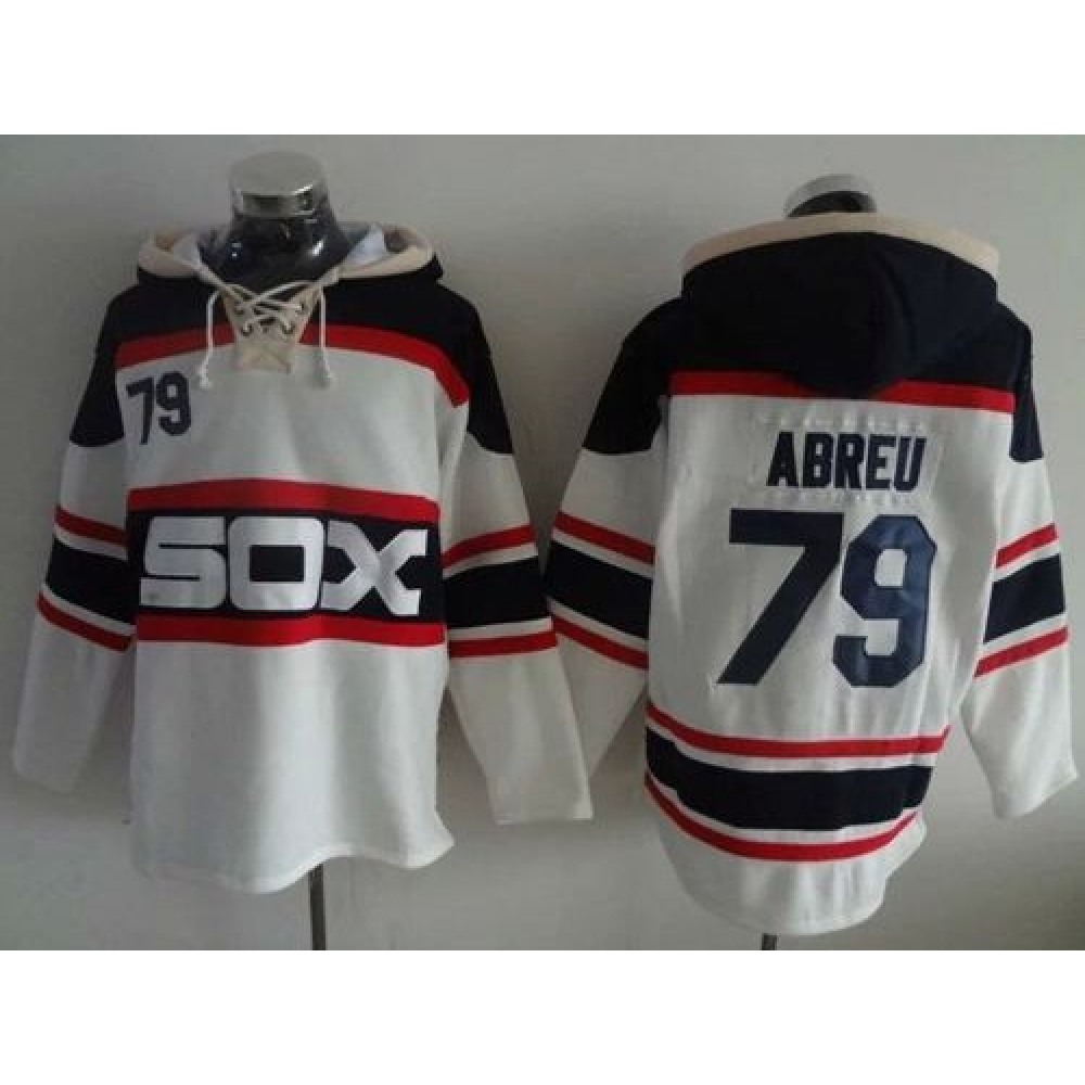 White Sox #79 Jose Abreu White Sawyer Hooded Sweatshirt Alternate Home MLB Hoodie