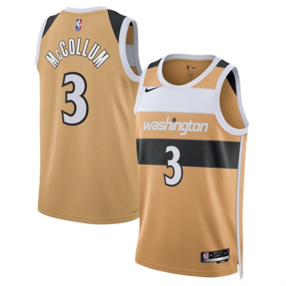 Men's Washington Wizards #3 CJ McCollum Gold 2025/26 City Edition Stitched Basketball Jersey