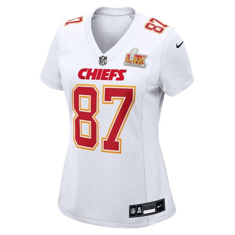 Women's Kansas City Chiefs #87 Travis Kelce Tundra White Super Bowl LIX Fashion Game Jersey Women's Kansas City Chiefs #87 Travis Kelce Tundra White Super Bowl LIX Fashion Game Jersey