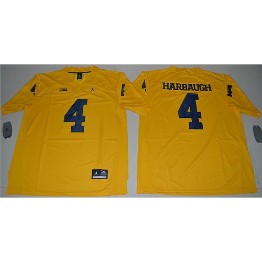 Wolverines #4 Jim Harbaugh Gold  Limited Stitched NCAA Jersey