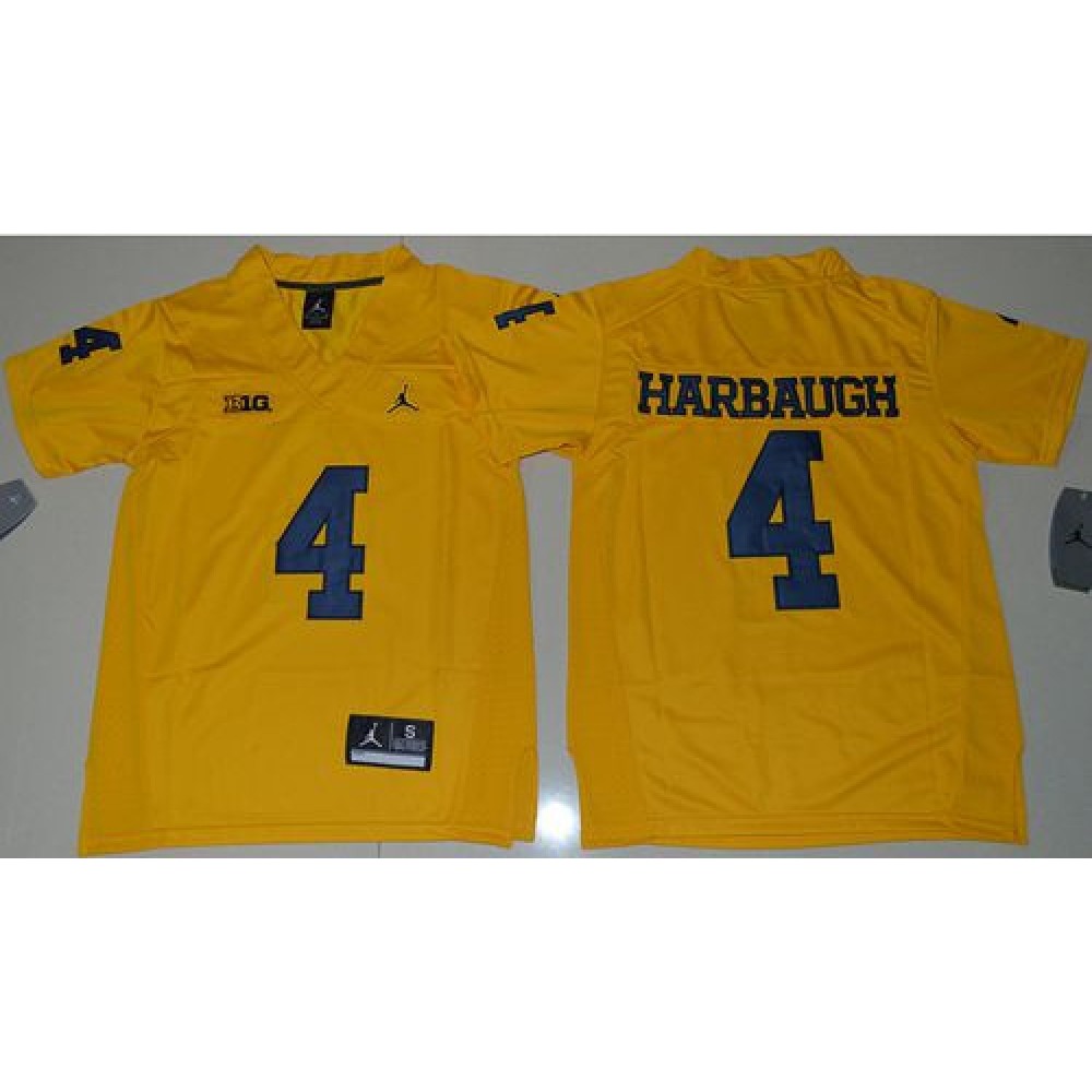 Wolverines #4 Jim Harbaugh Gold  Stitched Youth NCAA Jersey