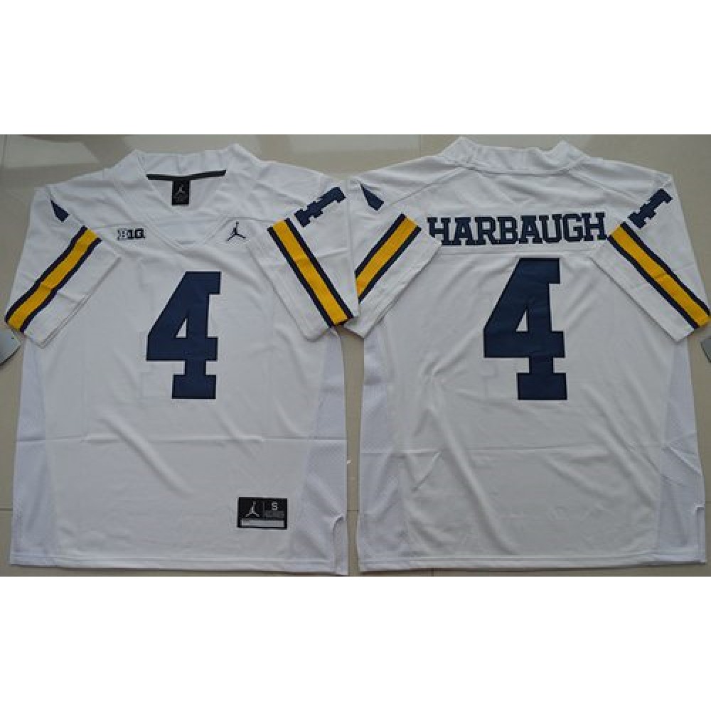 Wolverines #4 Jim Harbaugh White  Stitched NCAA Jersey