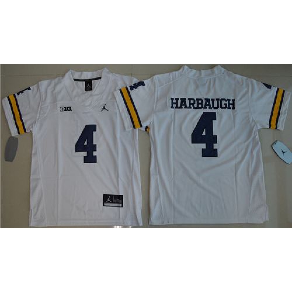 Wolverines #4 Jim Harbaugh White  Stitched Youth NCAA Jersey
