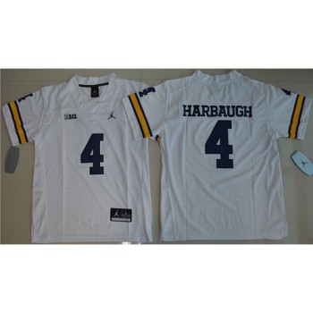 Wolverines #4 Jim Harbaugh White Stitched Youth NCAA Jersey Wolverines #4 Jim Harbaugh White Stitched Youth NCAA Jersey