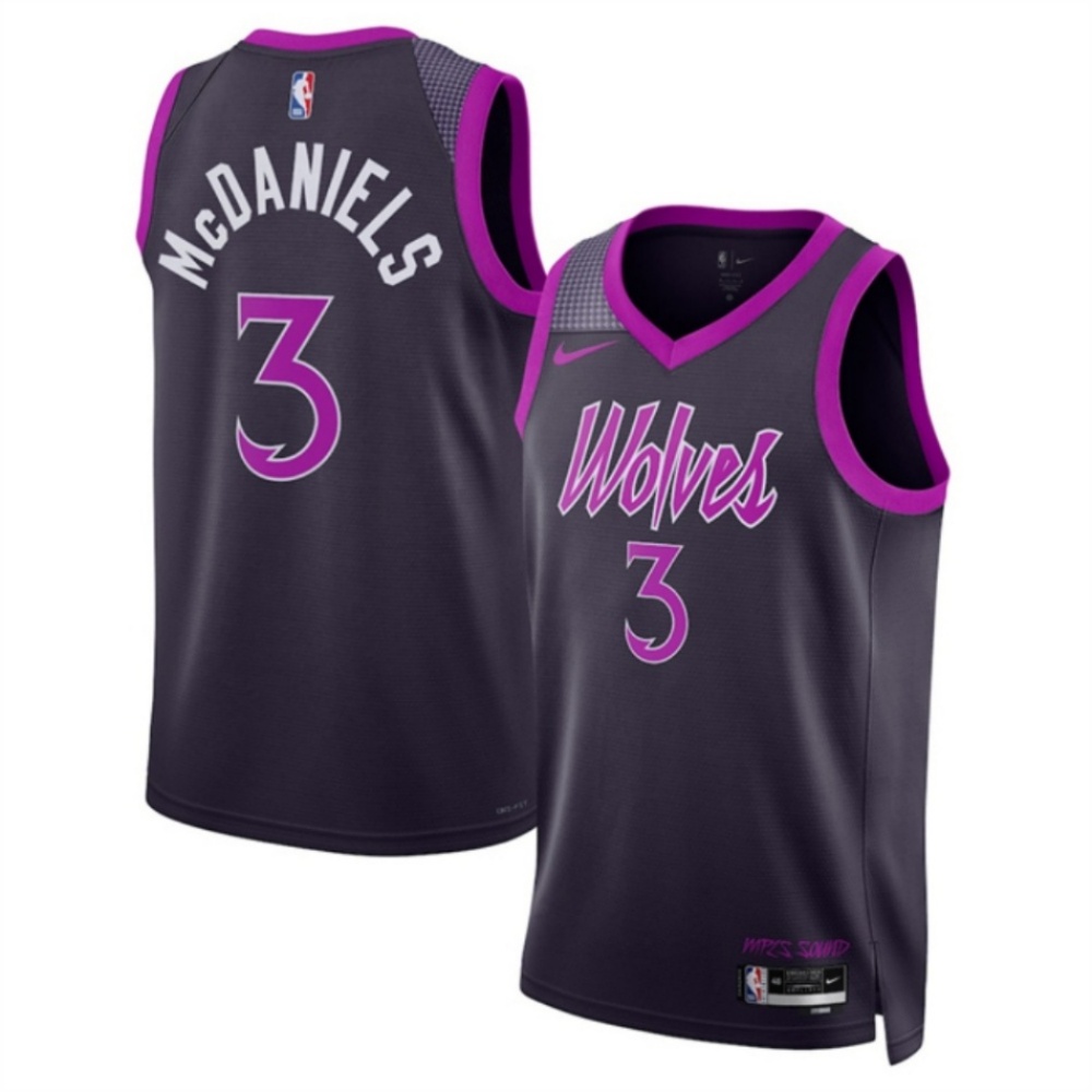 Men's Minnesota Timberwolves #3 Jaden McDaniels Purple 2025/26 City Edition Stitched Jersey