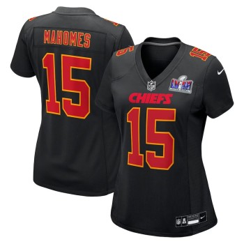 Women's Kansas City Chiefs #15 Patrick Mahomes Black Super Bowl LVIII Carbon Fashion Game Player Jersey Women's Kansas City Chiefs #15 Patrick Mahomes Black Super Bowl LVIII Carbon Fashion Game Player Jersey