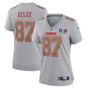 Women's Kansas City Chiefs #87 Travis Kelce Gray Super Bowl LVIII Atmosphere Fashion Game Jersey Women's Kansas City Chiefs #87 Travis Kelce Gray Super Bowl LVIII Atmosphere Fashion Game Jersey
