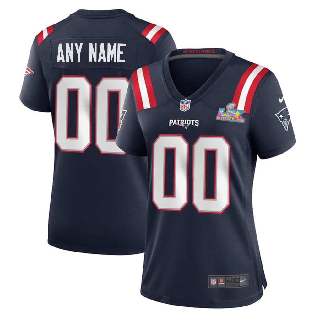 Women's New England Patriots Custom Navy Super Bowl LX Stitched Game Jersey Women's New England Patriots Custom Navy Super Bowl LX Stitched Game Jersey