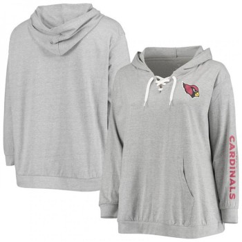 Women's Arizona Cardinals Heathered Gray Lace-Up Pullover Hoodie Women's Arizona Cardinals Heathered Gray Lace-Up Pullover Hoodie