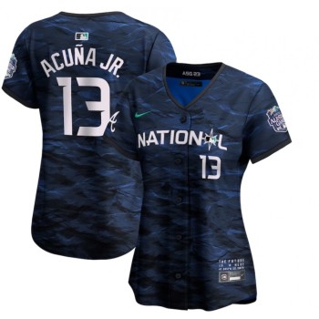 Women's Atlanta Braves #13 Ronald Acuna Jr. Royal 2023 All-star Stitched Baseball Jersey(Run Small) Women's Atlanta Braves #13 Ronald Acuna Jr. Royal 2023 All-star Stitched Baseball Jersey(Run Small)
