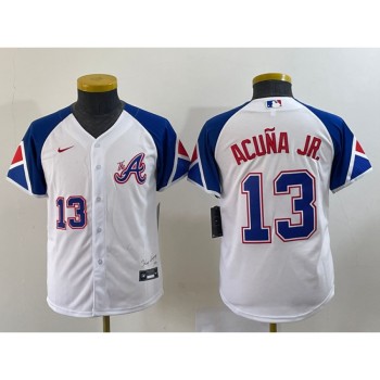 Women's Atlanta Braves #13 Ronald Acuna Jr. White 2023 City Connect With Patch Stitched Baseball Jersey(Run Small) Women's Atlanta Braves #13 Ronald Acuna Jr. White 2023 City Connect With Patch Stitched Baseball Jersey(Run Small)