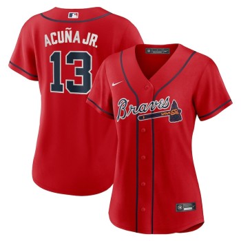 Women's Atlanta Braves #13 Ronald Acuna Jr Red Cool Base Stitched MLB Jersey