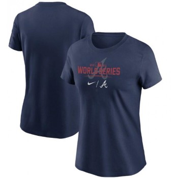 Women's Atlanta Braves 2021 Navy World Series Bound Dugout T-Shirt(Run Small) Women's Atlanta Braves 2021 Navy World Series Bound Dugout T-Shirt(Run Small)