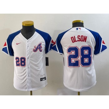 Women's Atlanta Braves #28 Matt Olson White 2023 City Connect With Patch Stitched Baseball Jersey(Run Small) Women's Atlanta Braves #28 Matt Olson White 2023 City Connect With Patch Stitched Baseball Jersey(Run Small)