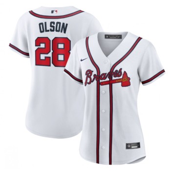 Women's Atlanta Braves #28 Matt Olson White Cool Base Stitched Jersey(Run Small) Women's Atlanta Braves #28 Matt Olson White Cool Base Stitched Jersey(Run Small)