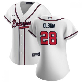 Women's Atlanta Braves #28 Matt Olson White Stitched Jersey(Run Small) Women's Atlanta Braves #28 Matt Olson White Stitched Jersey(Run Small)