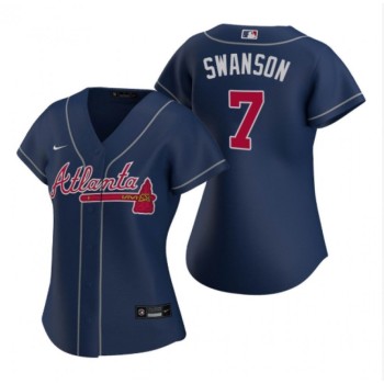 Women's Atlanta Braves #7 Dansby Swanson Navy Cool Base Stitched Jersey(Run Small) Women's Atlanta Braves #7 Dansby Swanson Navy Cool Base Stitched Jersey(Run Small)