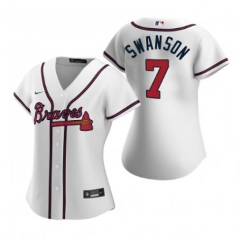 Women's Atlanta Braves #7 Dansby Swanson White Cool Base Stitched Jersey(Run Small) Women's Atlanta Braves #7 Dansby Swanson White Cool Base Stitched Jersey(Run Small)
